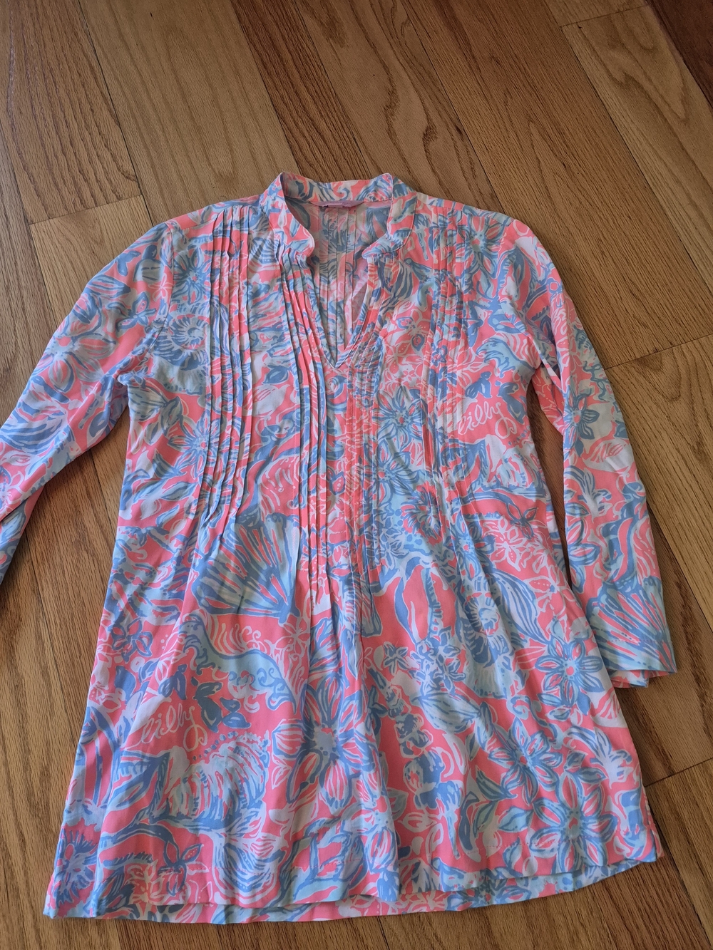 Lilly Pulitzer Coral Pink and Sky Blue Floral Print Tunic XS